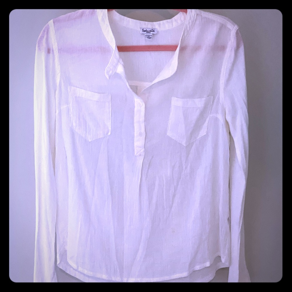 Splendid sheer linen/cotton long sleeve